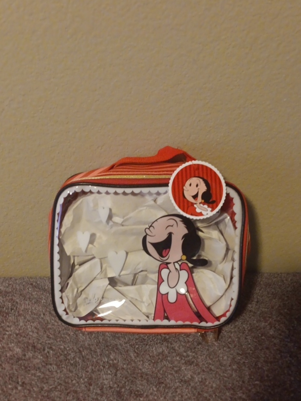 RUDE Clear Front Cartoon Cosmetic Bag in Red and White
